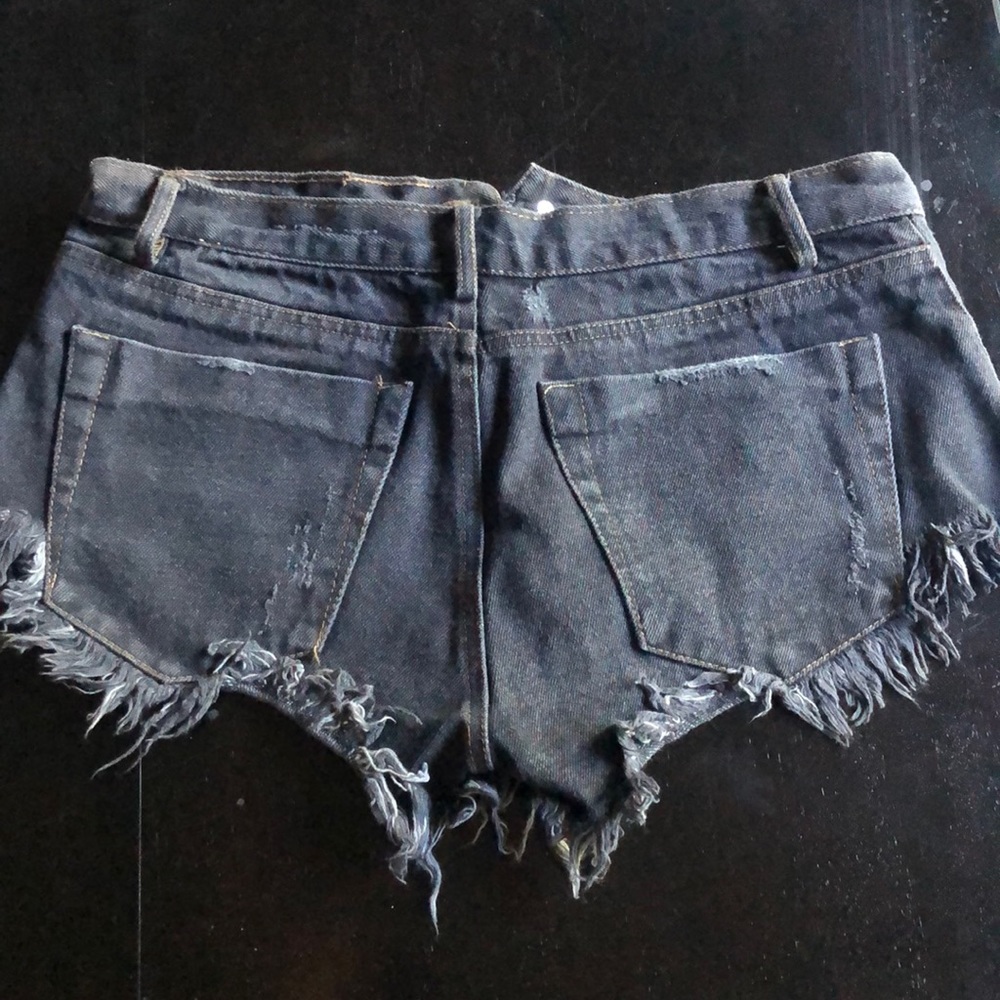 Black faded button up jean shorts